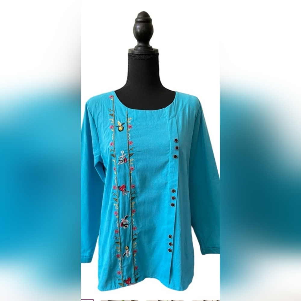 Boxy Blue Embellished Blouse